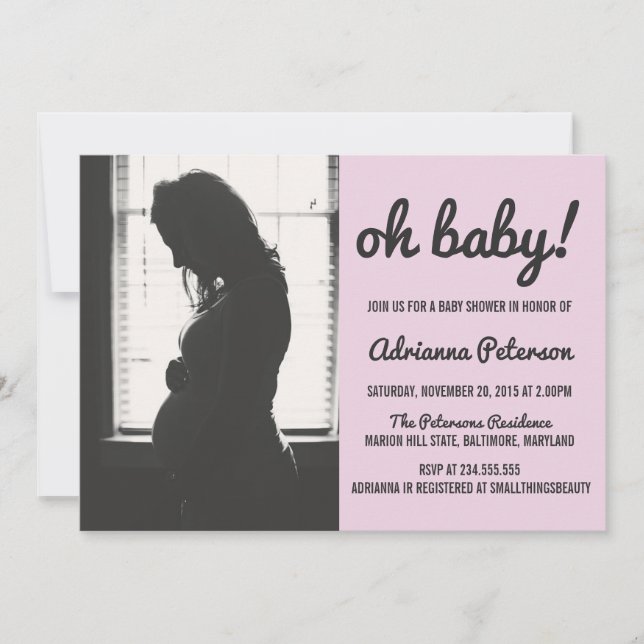 Invitación Oh bebé simple rosa foto Chevron de Baby Shower (Anverso)
