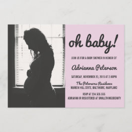 Invitación Oh bebé simple rosa foto Chevron de Baby Shower