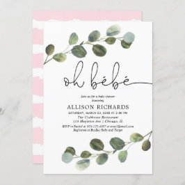 Invitación Oh bebe tema francés chica blanco rosado