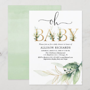 Invitación Oh bebé, una ducha de bebé con vegetación neutra d