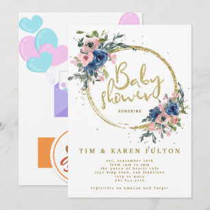 Invitación Oh bebé vegetación oro rosa chica floral bebé