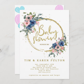 Invitación Oh bebé vegetación oro rosa chica floral  bebé