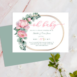 Invitación Oh bebé vegetación y Chica floral rosa Baby Shower