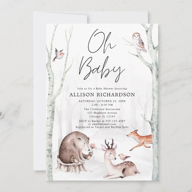 Invitación Oh Bebés animales de bosque ducha neutra de género (Anverso)