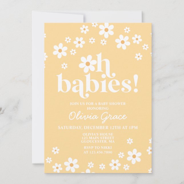 Invitación ¡Oh bebés! Baby Shower amarillo margarita (Anverso)