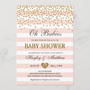 Invitación Oh bebés Chicas gemelos Co-ed Baby Shower Rubor Go