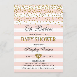 Invitación Oh bebés Chicas gemelos Rubor Pink Gold Baby Showe