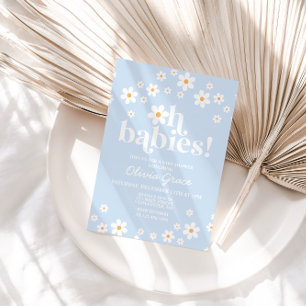 Invitación ¡Oh Bebés! Cumple de bebé en azul pálido con marga