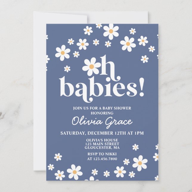 Invitación ¡Oh bebés! Daisy azul marino Baby Shower (Anverso)