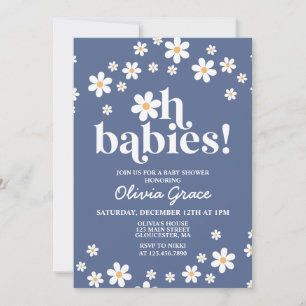 Invitación ¡Oh bebés! Daisy azul marino Baby Shower