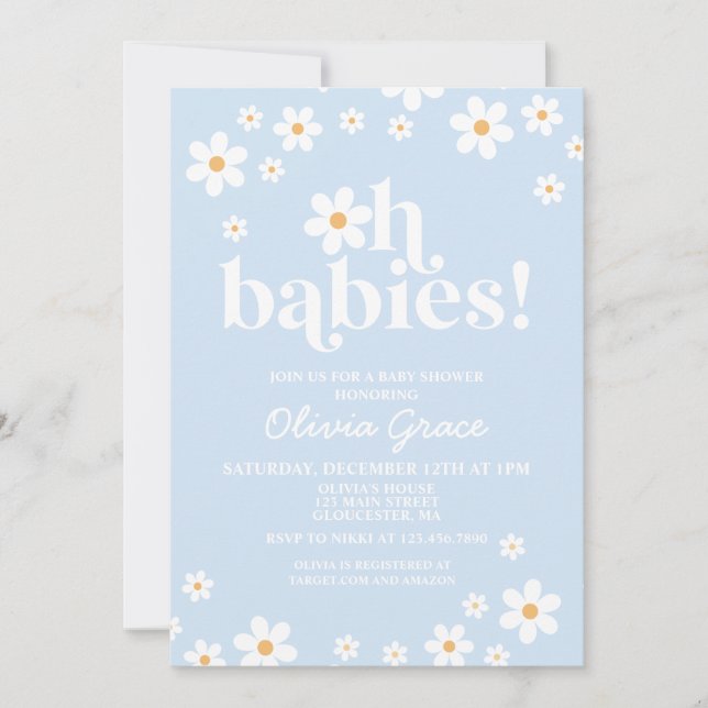 Invitación ¡Oh bebés! Daisy azul pálido Baby Shower (Anverso)