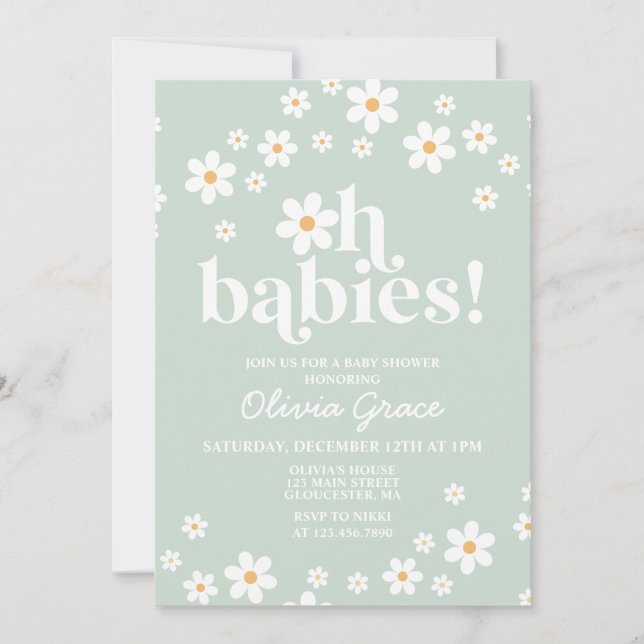 Invitación ¡Oh bebés! Daisy green Baby Shower (Anverso)