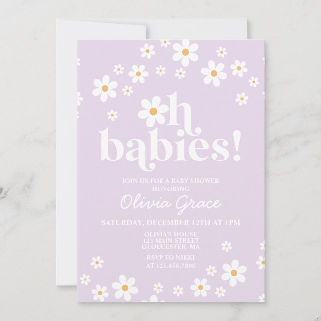 Invitación ¡Oh bebés! Daisy lilac Baby Shower (Anverso)