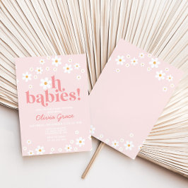 Invitación ¡Oh bebés! Daisy Pink Retro Baby Shower