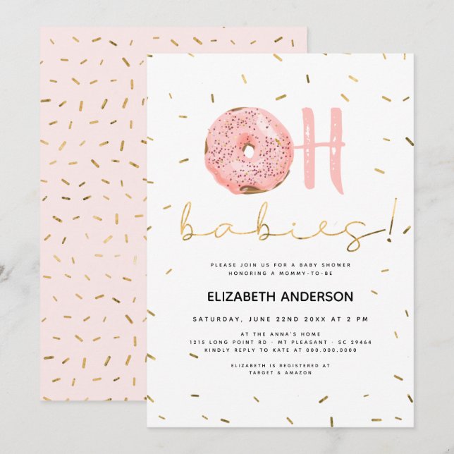 Invitación Oh bebés Donut y Sprinkles Gold Chica Baby Shower (Anverso / Reverso)