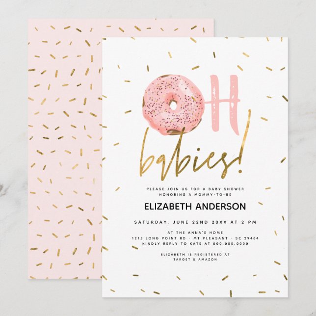 Invitación Oh bebés Donut y Sprinkles Gold Chica Baby Shower  (Anverso / Reverso)