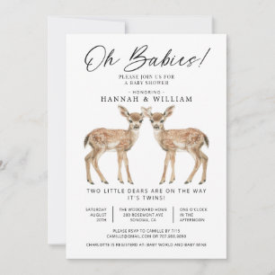 Invitación Oh Bebés Gemelos Acuarela Ciervos Baby Shower