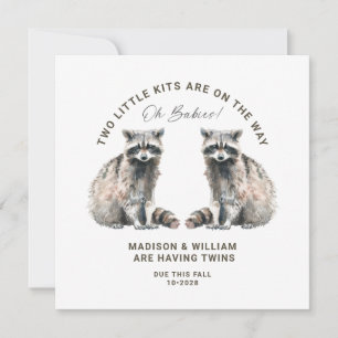 Invitación Oh Bebés Gemelos En Camino Lindos Mapaches Gemelos