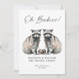 Invitación Oh Bebés Gemelos En Camino Lindos Mapaches Gemelos