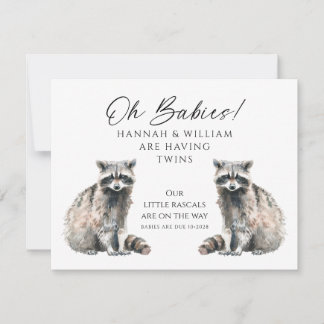 Invitación Oh Bebés Gemelos En Camino Mapaches Lindos