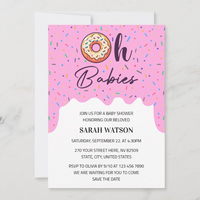 Invitación Oh bebés rocian Donut Gemelos Niña Ducha (Anverso)