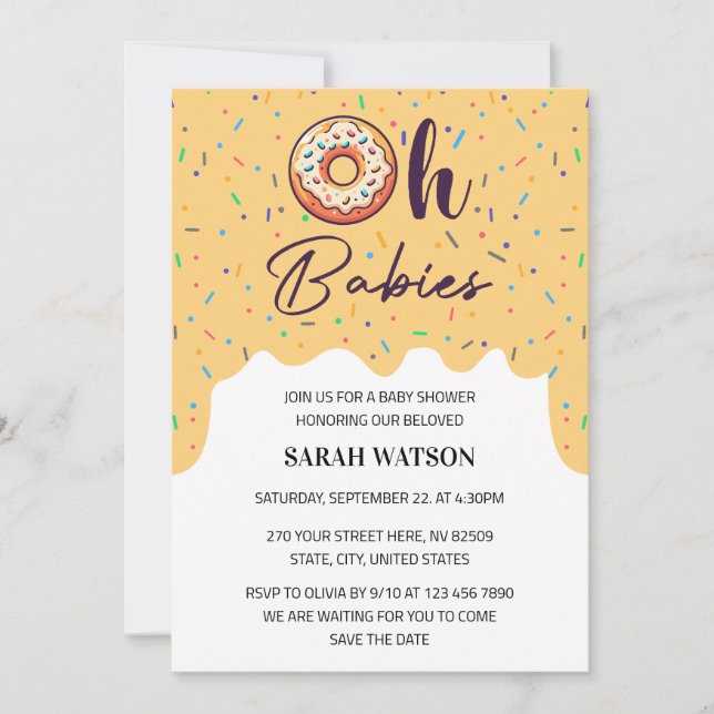 Invitación Oh bebés rocian Donut Twins Baby Shower (Anverso)