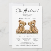 Oh bebés Twins Watercolor Teddy Bears Baby Shower