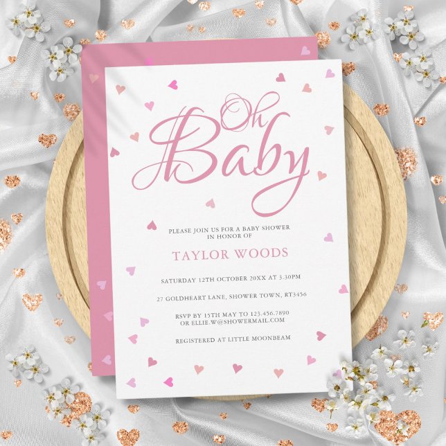 Invitación Oh Bonito bebé Corazón rosado Baby Shower Rasplant (Oh Baby Pretty Pink Hearts Baby Shower Sprinkle Invitation)