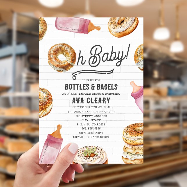 Invitación Oh Botellas Bebés y Bagels Baby Shower Brunch Rosa (Subido por el creador)