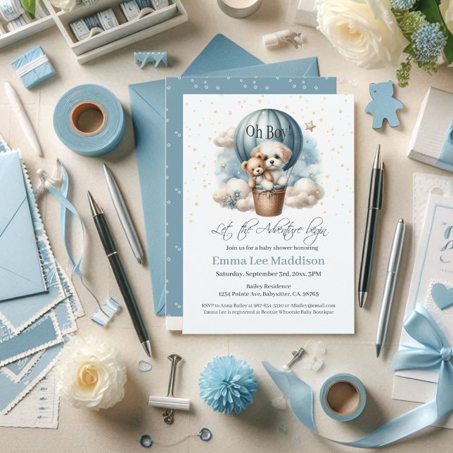 Invitación Oh Boy Adventure Baby Shower Puppy Balón de aire c (Subido por el creador)
