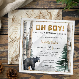 Invitación Oh Boy Adventure Begin | Baby Shower de oso cuadra