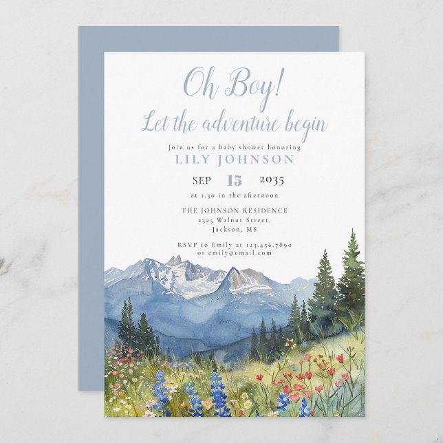 Invitación Oh Boy Adventure Begin Mountain Baby Shower Invita (Anverso / Reverso)