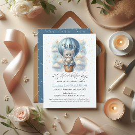 Invitación Oh Boy Adventure espera al gatito en globo aerostá