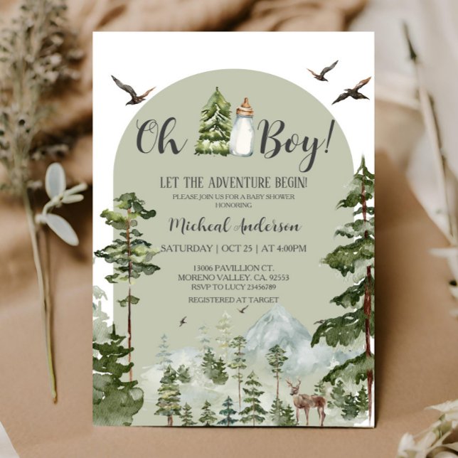Invitación Oh Boy Adventure Pine Forest Navidad Baby Shower (Subido por el creador)