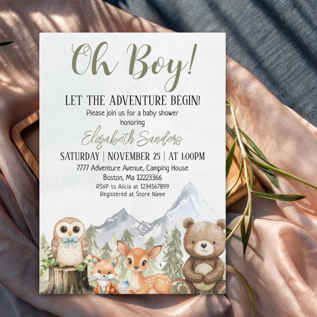 Invitación  Oh Boy Adventure Woodland Animals Baby Shower (Subido por el creador)