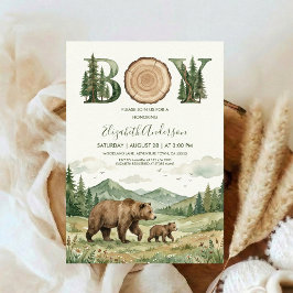Invitación Oh Boy Adventure Woodland Bear Baby Shower