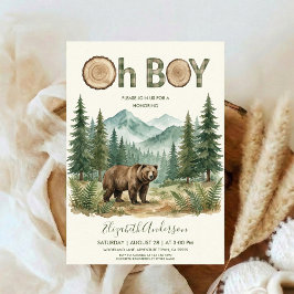Invitación Oh Boy Adventure Woodland Bear Baby Shower