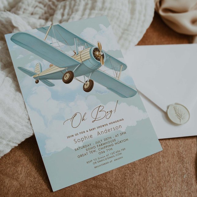 Invitación Oh Boy Airplane Travel Boy Baby Shower (Subido por el creador)