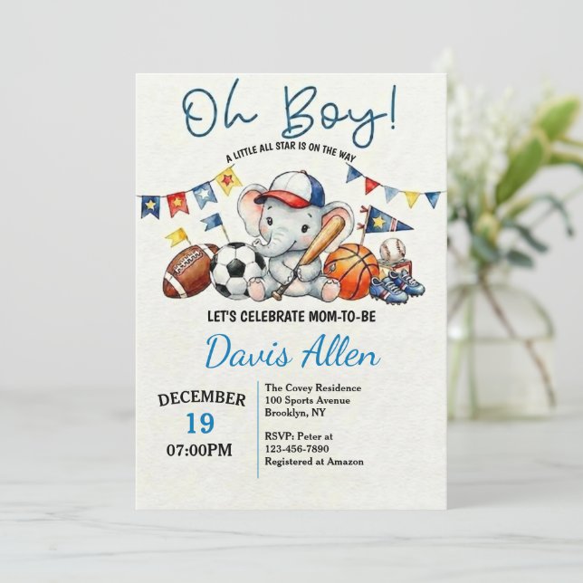 Invitación Oh Boy ALL STAR SPORT Baby Shower (Anverso de pie)