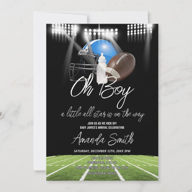 Invitación Oh Boy American Football Little Star Baby Shower (Anverso)
