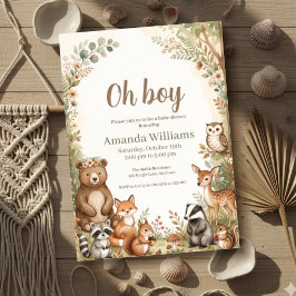 Invitación Oh Boy Animales del Bosque Cumpleaños Floral de Be