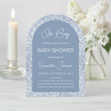 Oh Boy Arco Azul Patrón Floral Script Baby Shower