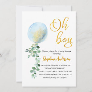 Invitación Oh Boy Baby Blue Balloon Eucalyptus Baby Ducha