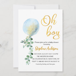 Invitación Oh Boy Baby Blue Balloon Eucalyptus Baby Ducha