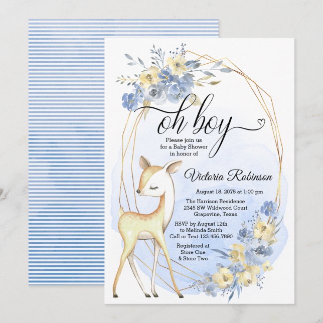 Invitación Oh Boy Baby Deer Baby Shower (Anverso / Reverso)