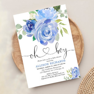 Invitación Oh Boy baby ducha acuarela azul floral