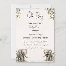Invitación Oh Boy Baby Elefante Acuarela Baby Shower