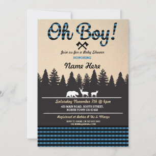 Invitación Oh Boy Baby Lumberjack Baby Shower Blue Invite