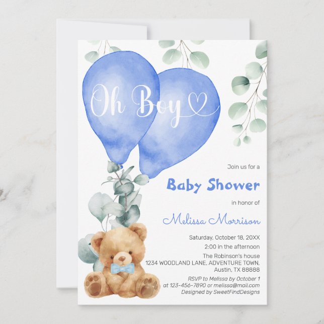 Invitación Oh Boy Baby Shower (Anverso)