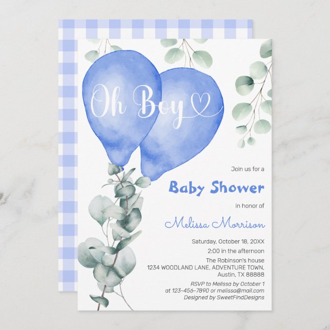 Invitación Oh Boy Baby Shower (Anverso / Reverso)